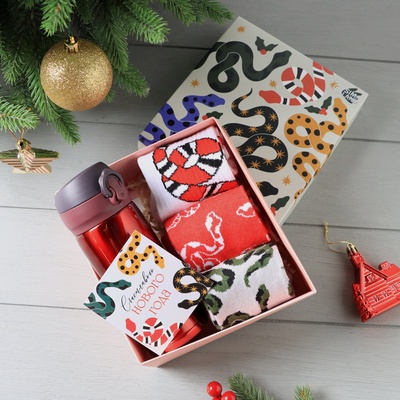 Подарочный набор термос и носки 3 пары KAFTAN Snake, размер 36-39