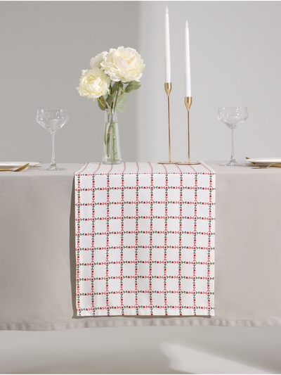 Дорожка на стол Этель Flower Cage 40×149 см, 100% хлопок, рогожка 186 г/м², белая
