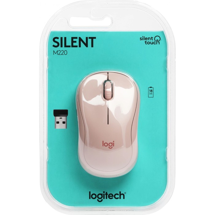 Мышь Logitech Silent M220-ROS розовый оптическая (1000dpi) беспроводная USB (2but) - фото 51655419