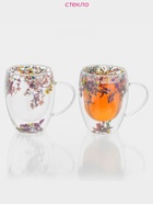 Набор кружек с двойными стенками Доляна «Сухоцвет», 350 мл, 12.5×9×11.7 см, 2 шт., стекло, прозрачный - Фото 2