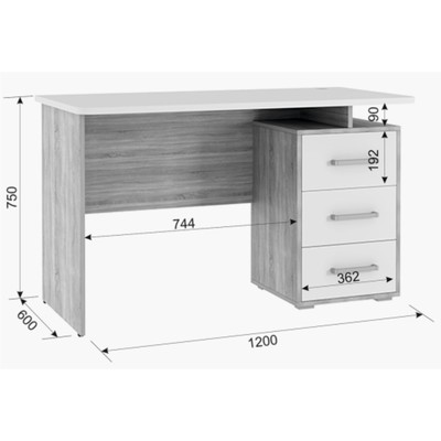 Стол компьютерный Лайт К3, 1600 х 600 х 1800, дуб сонома/белый