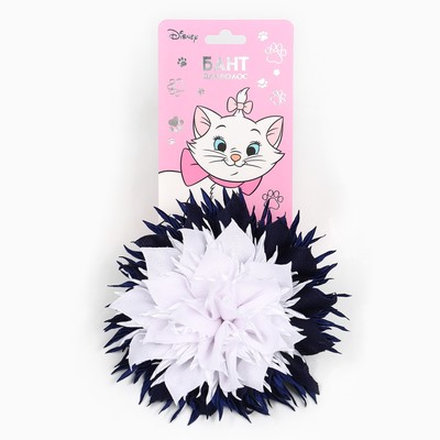 Бант для волос на резинке школьный, белый с синим, 11 см, Кошечка Мари