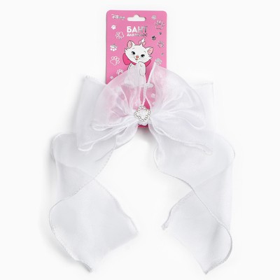 Бант для волос на резинке школьный, белый, 6х25 см, Кошечка Мари