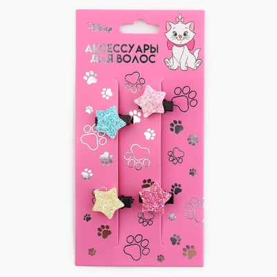 Заколки для волос с блёстками, набор 4 шт., 2 см, «Кошечка Мари»