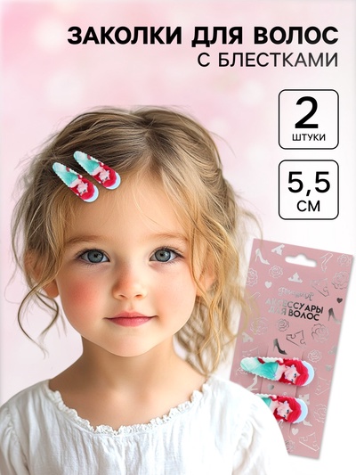 Заколки для волос, набор 2 шт., 5.5 см, «Принцессы»