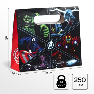 Пакет подарочный-коробка «Герои», Мстители, 24×20×7