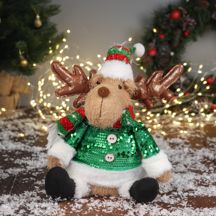 Игрушка мягкая «Олень в полосатом колпаке» сидит, 44×19 см - Фото 1