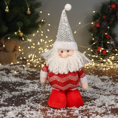 Игрушка мягкая «Дед Мороз в блестящем костюме» 35×16 см, красно-белый