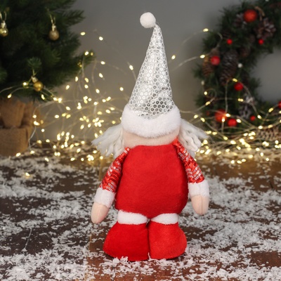 Игрушка мягкая «Дед Мороз в блестящем костюме» 35×16 см, красно-белый