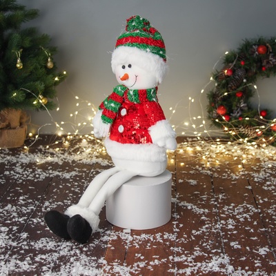 Игрушка мягкая «Снеговик в полосатом колпаке с длинными ножками» 48×23 см