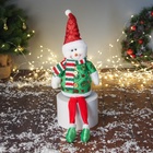Игрушка мягкая «Снеговик в сияющем костюме с длинными ножками» 42×19 см, красно-зелёный - Фото 1