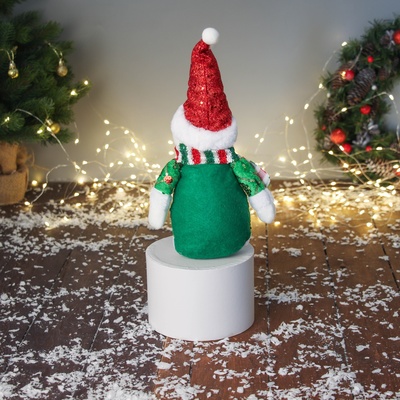 Игрушка мягкая «Снеговик в сияющем костюме с длинными ножками» 42×19 см, красно-зелёный