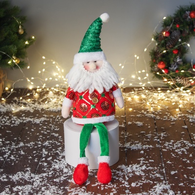 Игрушка мягкая «Дед Мороз в сияющем костюме с длинными ножками» 42×19 см, красно-зелёный