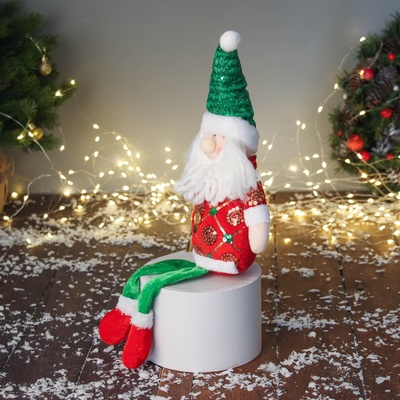 Игрушка мягкая «Дед Мороз в сияющем костюме с длинными ножками» 42×19 см, красно-зелёный