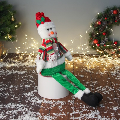 Игрушка мягкая «Снеговик с пуговками, длинные ножки» 44×20 см, красно-зелёный