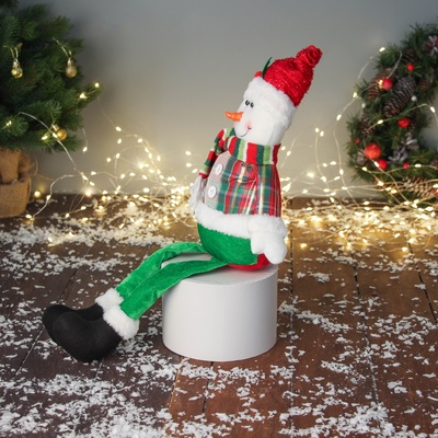 Игрушка мягкая «Снеговик с пуговками, длинные ножки» 44×20 см, красно-зелёный