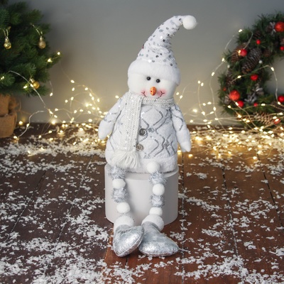 Игрушка мягкая «Снеговик в костюмчике с пайетками» 44×19 см, серебристо-белый