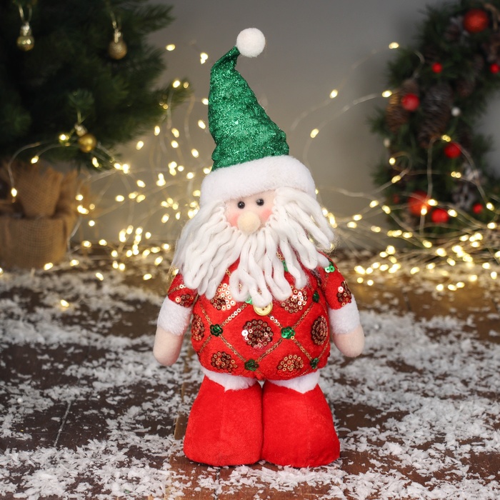 Игрушка мягкая «Дед Мороз в сияющем костюме» 34×17 см, красно-зелёный - Фото 1