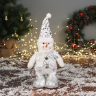 Игрушка мягкая «Снеговик в блестящем колпаке» 38×19 см, серебристо-белый - Фото 1