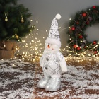 Игрушка мягкая «Снеговик в блестящем колпаке» 38×19 см, серебристо-белый - Фото 4