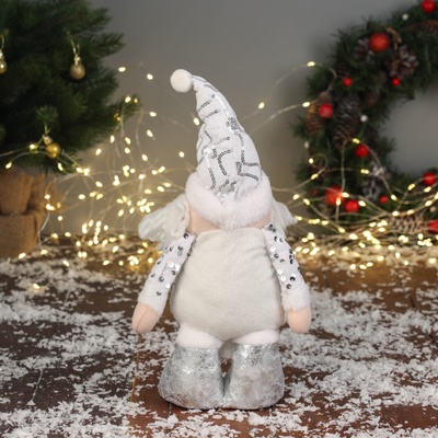 Игрушка мягкая «Дед Мороз в блестящем колпаке» 36×19 см, серебристо-белый