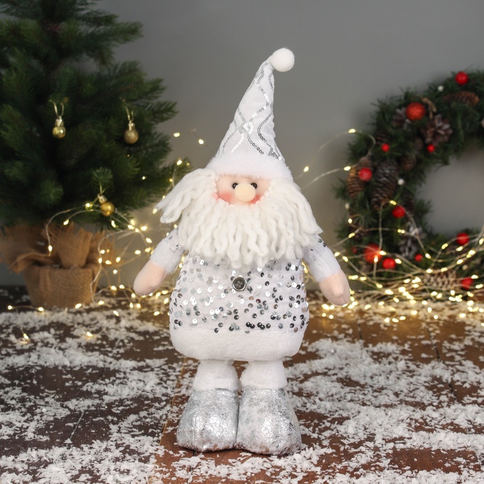 Игрушка мягкая «Дед Мороз блеск», 59×21 см/40×21 см, серебристо-белая - Фото 1