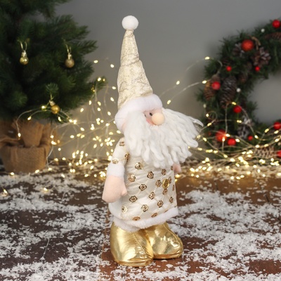 Игрушка мягкая «Дед Мороз цветочек» 59×21 см/40×21 см, золотисто-белый