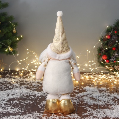 Игрушка мягкая «Дед Мороз цветочек» 59×21 см/40×21 см, золотисто-белый