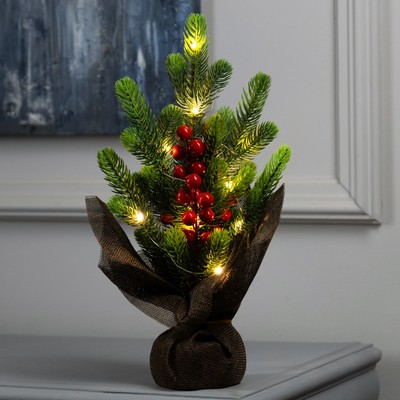 Фигура светодиодная «Ель и ягоды» 34×18×18 см, 10 LED, батарейки AG13×3 (в комплекте), свечение тёплое белое