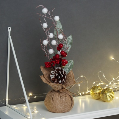 Новогодняя композиция на стол «Зимнее волшебство. Яркий праздник», в мешочке, 25×10 см