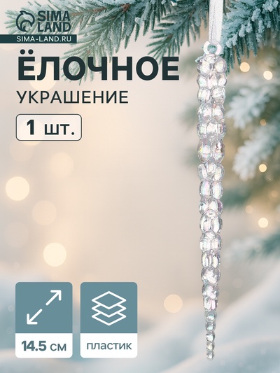 Ёлочная игрушка «Зимнее волшебство. Сосулька», 14.5×1 см, прозрачный перелив