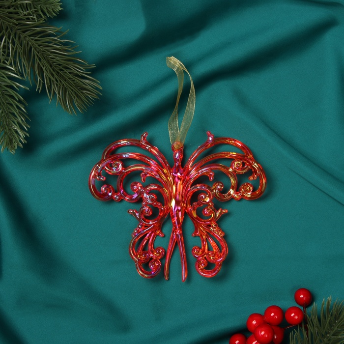 Ёлочная игрушка «Зимнее волшебство. Кружевная бабочка», 10×12 см, красный перелив