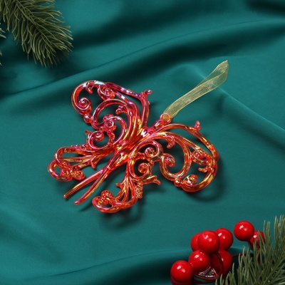 Ёлочная игрушка «Зимнее волшебство. Кружевная бабочка», 10×12 см, красный перелив