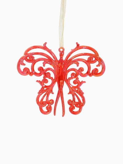 Ёлочная игрушка «Зимнее волшебство. Кружевная бабочка», 10×12 см, красный перелив