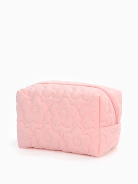 Косметичка объёмная на молнии, маленькая, с вышивкой, светло-розовая