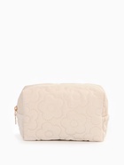 Косметичка объёмная на молнии, маленькая, с вышивкой, молочная - Фото 1