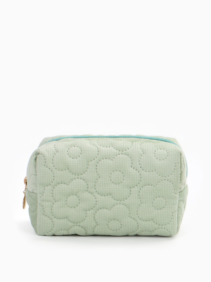 Косметичка объёмная на молнии, маленькая, с вышивкой, светло-зелёная - Фото 1