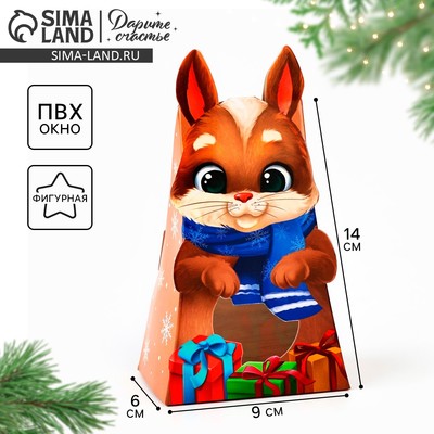 Коробка новогодняя складная с окном «Зайчик», 9×16.5×6 см