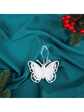 Ёлочная игрушка «Зимнее волшебство. Бабочка перелив» пластик, 8?7 см, белый (комплект 2 шт)