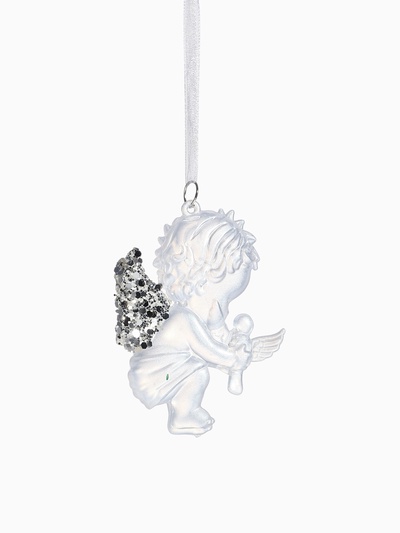 Ёлочная игрушка «Зимнее волшебство. Ангелочек с голубем» пластик, 10×7 см, белый