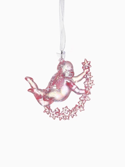 Ёлочная игрушка «Зимнее волшебство. Ангел на звездах» пластик, 7×8 см, сиреневый перелив