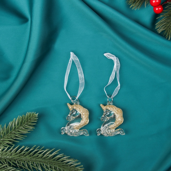 Ёлочные игрушки 2 шт. «Зимнее волшебство. Единорожки», 4×3.5 см, прозрачный - Фото 1