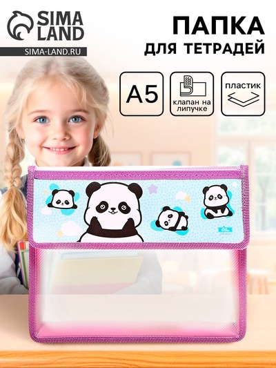 Папка для тетрадей, А5, пластиковая, 23×19×5 см «Пандочки»