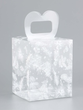 Коробка подарочная новогодняя складная ПВХ «Новогодние веточки» 12×12×15 см