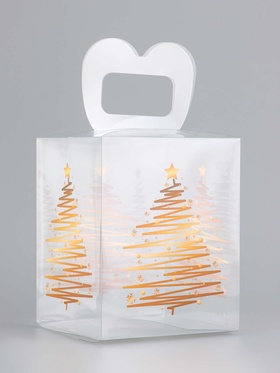 Коробка подарочная новогодняя складная ПВХ «Ёлочка» 12?12?15 см (комплект 5 шт)