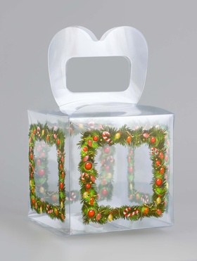 Коробка подарочная новогодняя складная ПВХ «Новогодние игрушки» 10?10?10 см (комплект 5 шт)