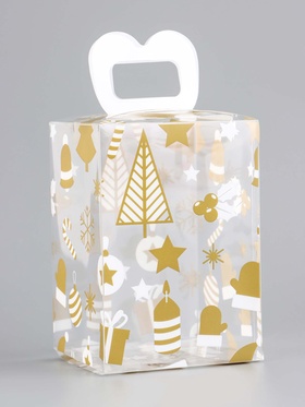 Коробка подарочная новогодняя складная ПВХ «Ёлочки» 9?9?13 см (комплект 5 шт)