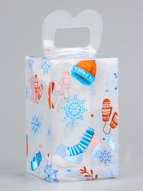 Коробка подарочная новогодняя складная ПВХ «С Праздником!» 6?6?10 см (комплект 5 шт)