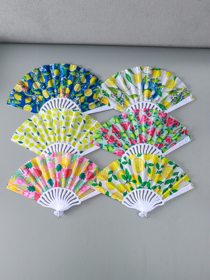 Веер складной «Россыпь лимонов», 23 см, МИКС