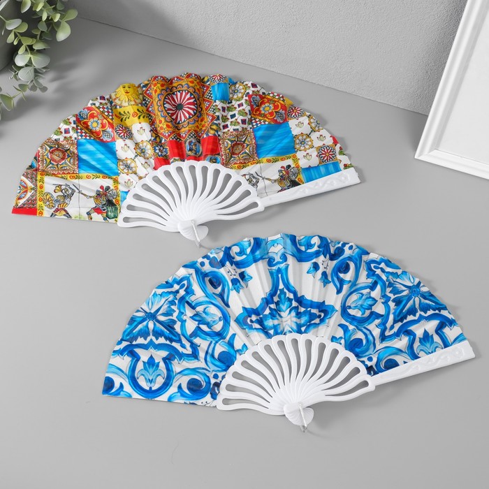 Веер складной «Лимонный орнамент», 23 см, МИКС